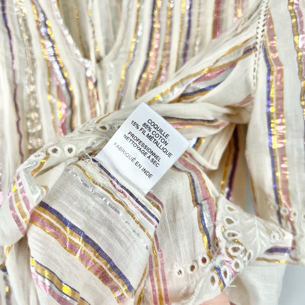 Sea New York Size 12 • Harriet Pintucked White Metallic Stripe Eyelet Blouse Top - Picture 5 of 6